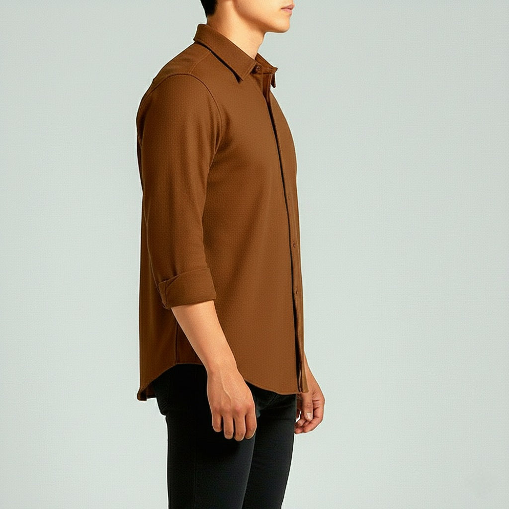 Rust Brown Full-Sleeve Cotton Shirt for Men