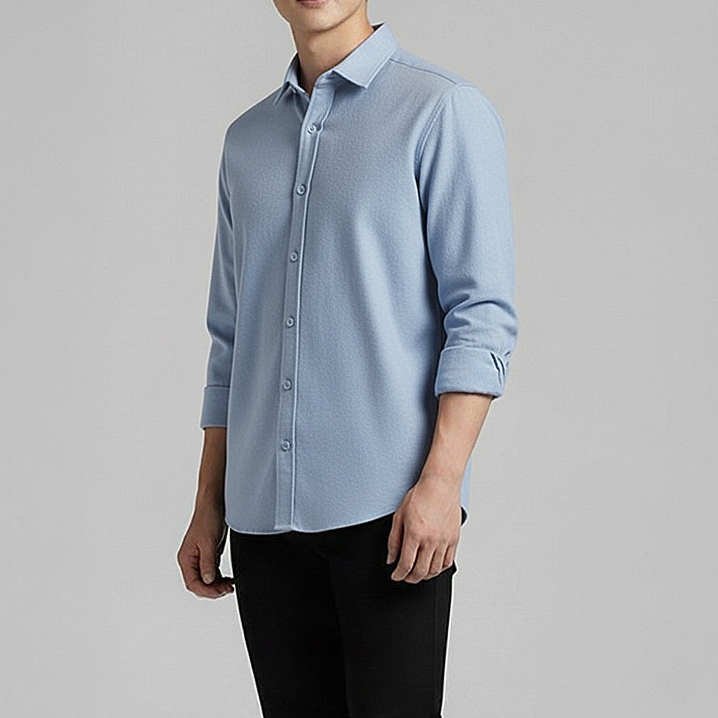 The Sky Blue Linen-Look Button-Down Shirt