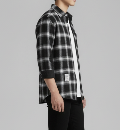 Urban Plaid Flannel Shirt - Black/White