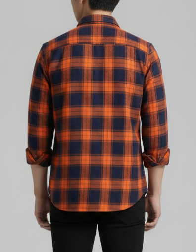 The Rugged Plaid Flannel Shirt - Burnt Re & Navy