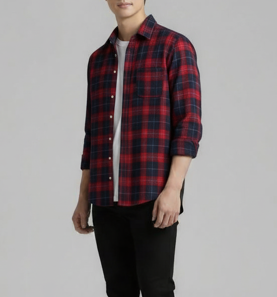 Navy Blue & Red Premium Check Shirt – S to XXL (Soft Flannel Look • Overshirt Style)