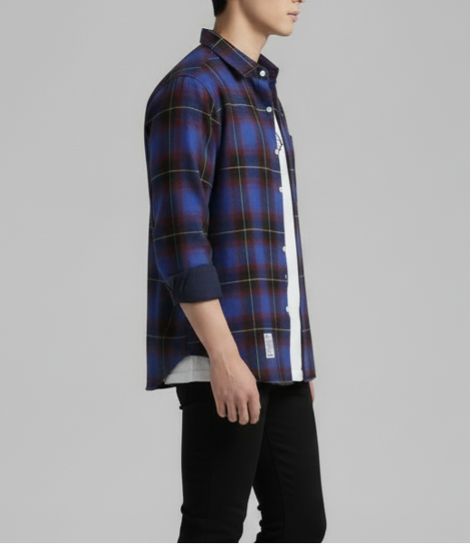 Urban Plaid Flannel Shirt - Royal Blue/Black