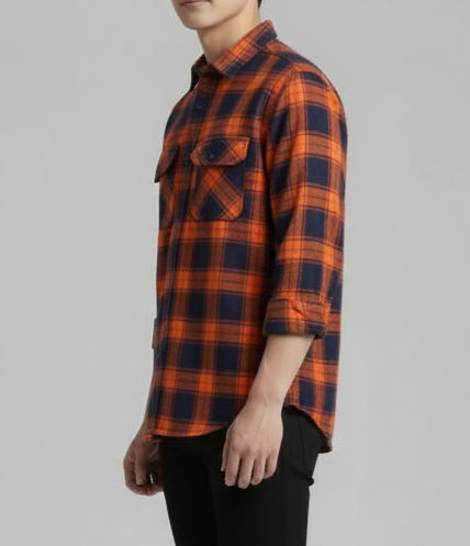The Rugged Plaid Flannel Shirt - Burnt Re & Navy