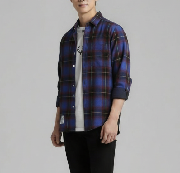 Urban Plaid Flannel Shirt - Royal Blue/Black