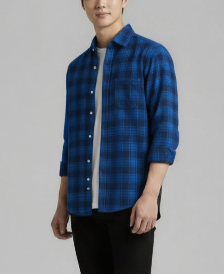 Deep Blue Premium Check Shirt – S to XXL (Soft Flannel Look • Overshirt Style)