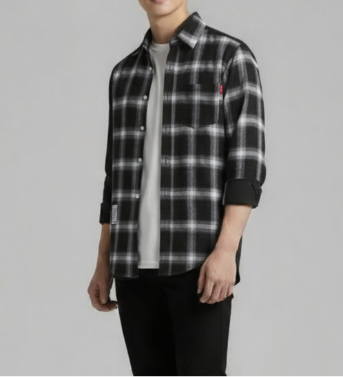 Urban Plaid Flannel Shirt - Black/White