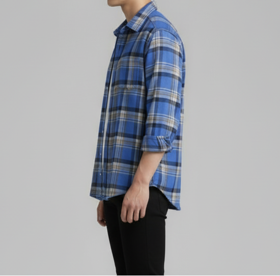 Royal Blue & Beige Premium Check Shirt – S to XXL (Soft Flannel Look • Overshirt Style)