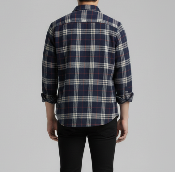 Navy & White Check Flannel Shirt (Red Pinstripe)
