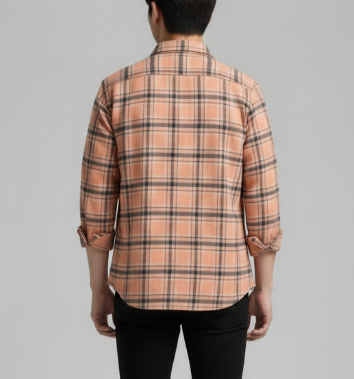 Peach & Navy Premium Check Shirt – S to XXL (Soft Flannel Look • Overshirt Style)