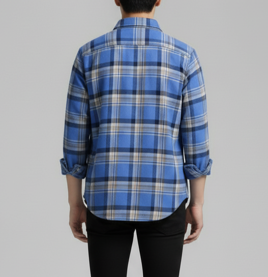 Royal Blue & Beige Premium Check Shirt – S to XXL (Soft Flannel Look • Overshirt Style)