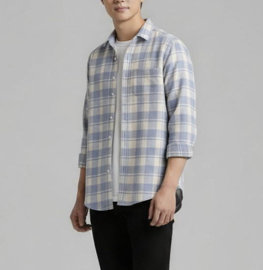 Pastel Ice Blue & Cream Premium Check Shirt – S to XXL (Soft Flannel Look)