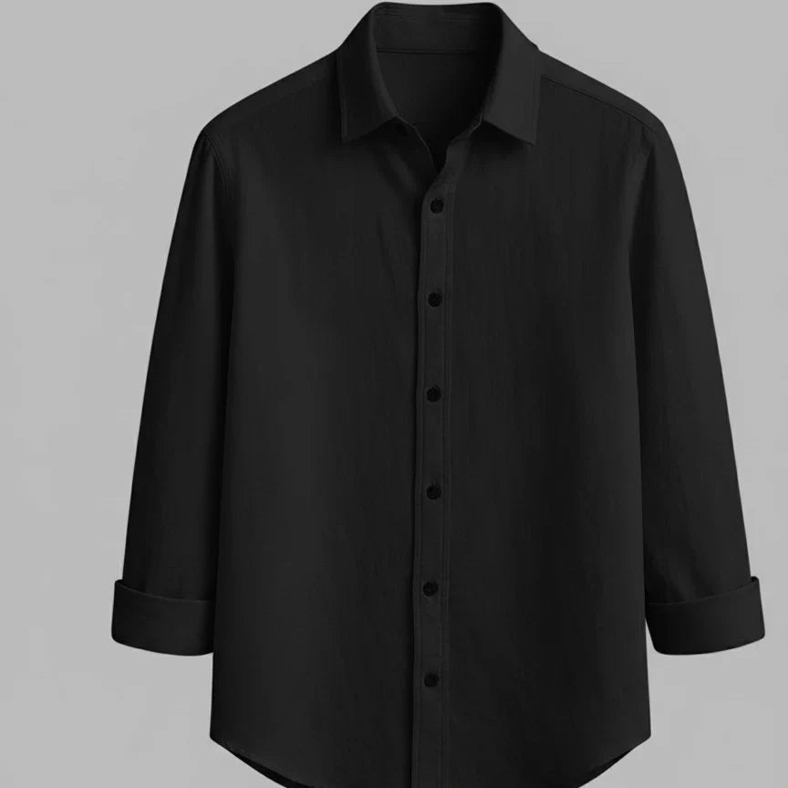 Classic Black Full-Sleeve Cotton Shirt for Men