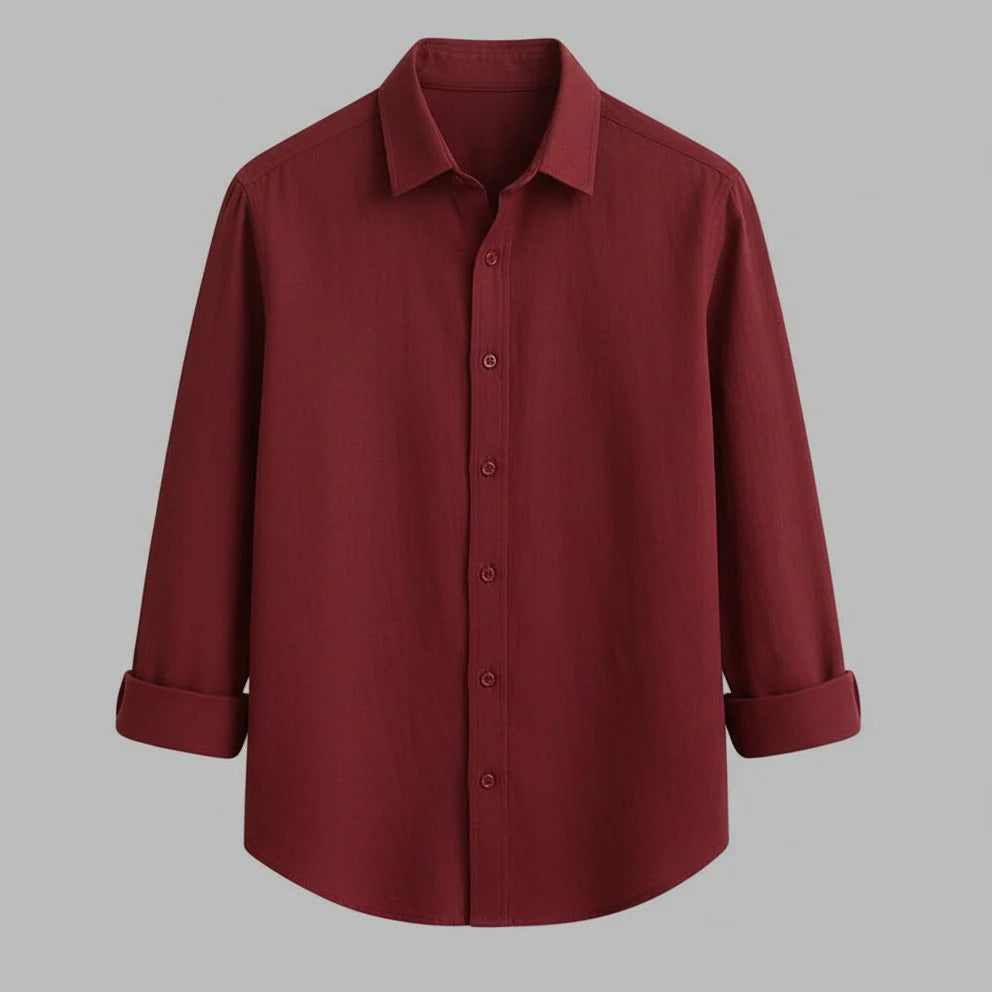 Classic Maroon Full-Sleeve Cotton Shirt for Men