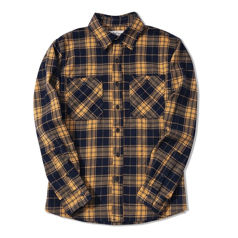 The Rugged Plaid Flannel Shirt - Mustard & Navy