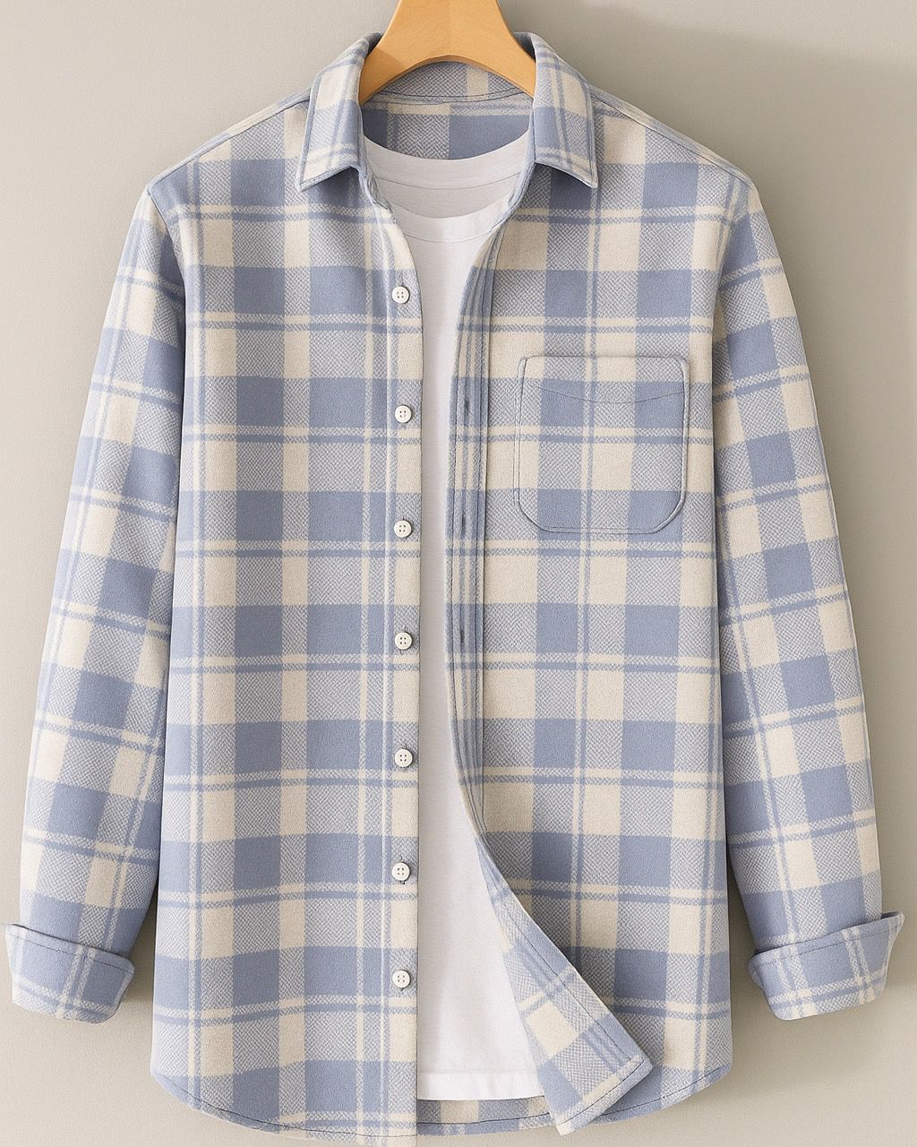 Pastel Ice Blue & Cream Premium Check Shirt – S to XXL (Soft Flannel Look)