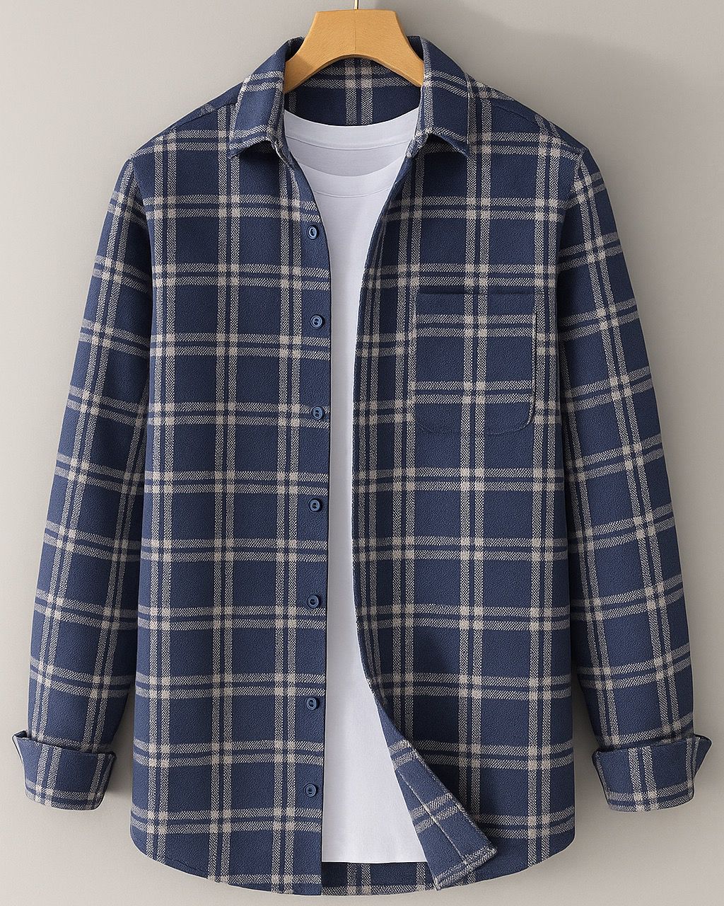 Dark Navy & Beige Premium Check Shirt – S to XXL (Soft Flannel Look • Overshirt Style)