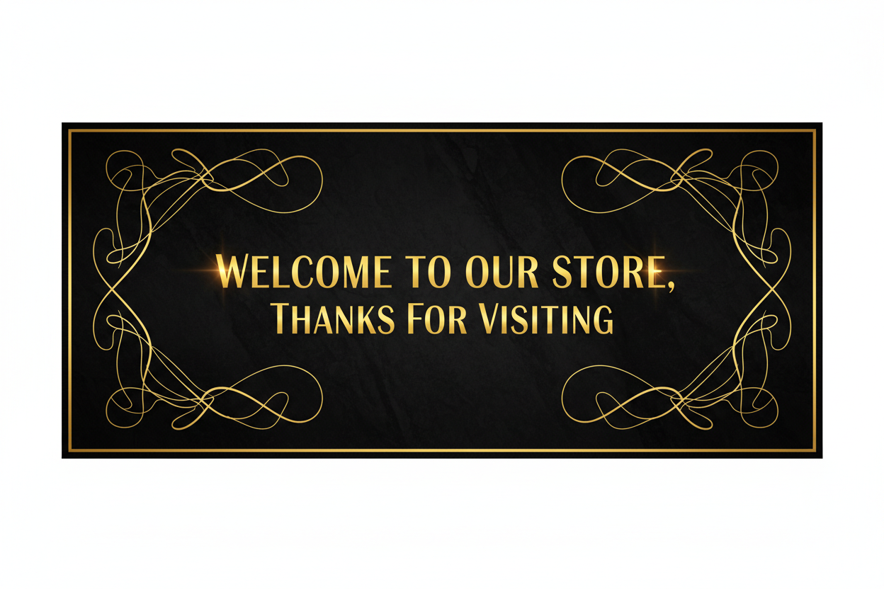 welome to our store, Thanks For Visiting 

using black background and golden words 